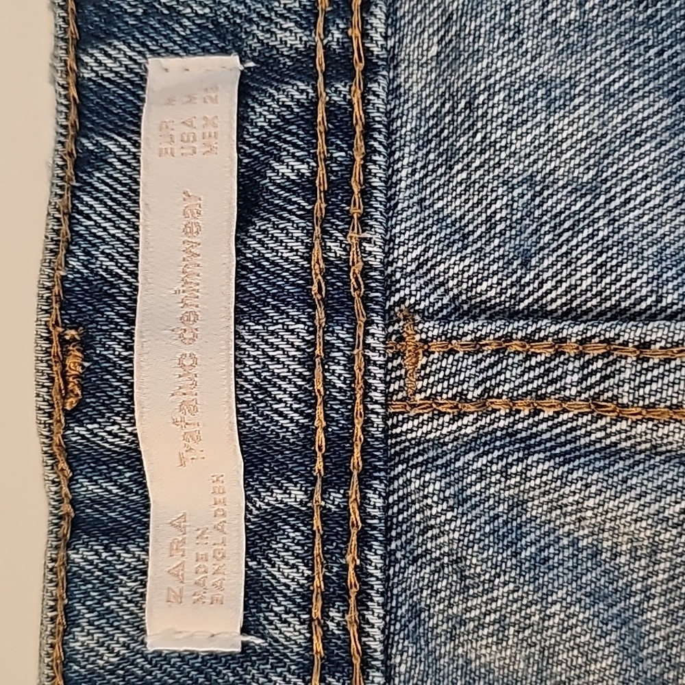 Zara Skirt Trafaluc Denim Blue Jean Distressed Ripped Mini Medium Wash Zipper M - Picture 9 of 10